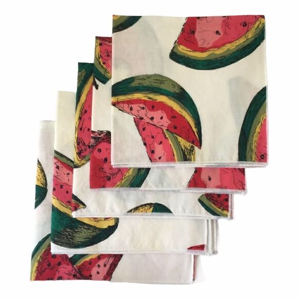 Watermelon Print Table Canvas Napkin 5pcs Unmarked - Picture 2 of 4